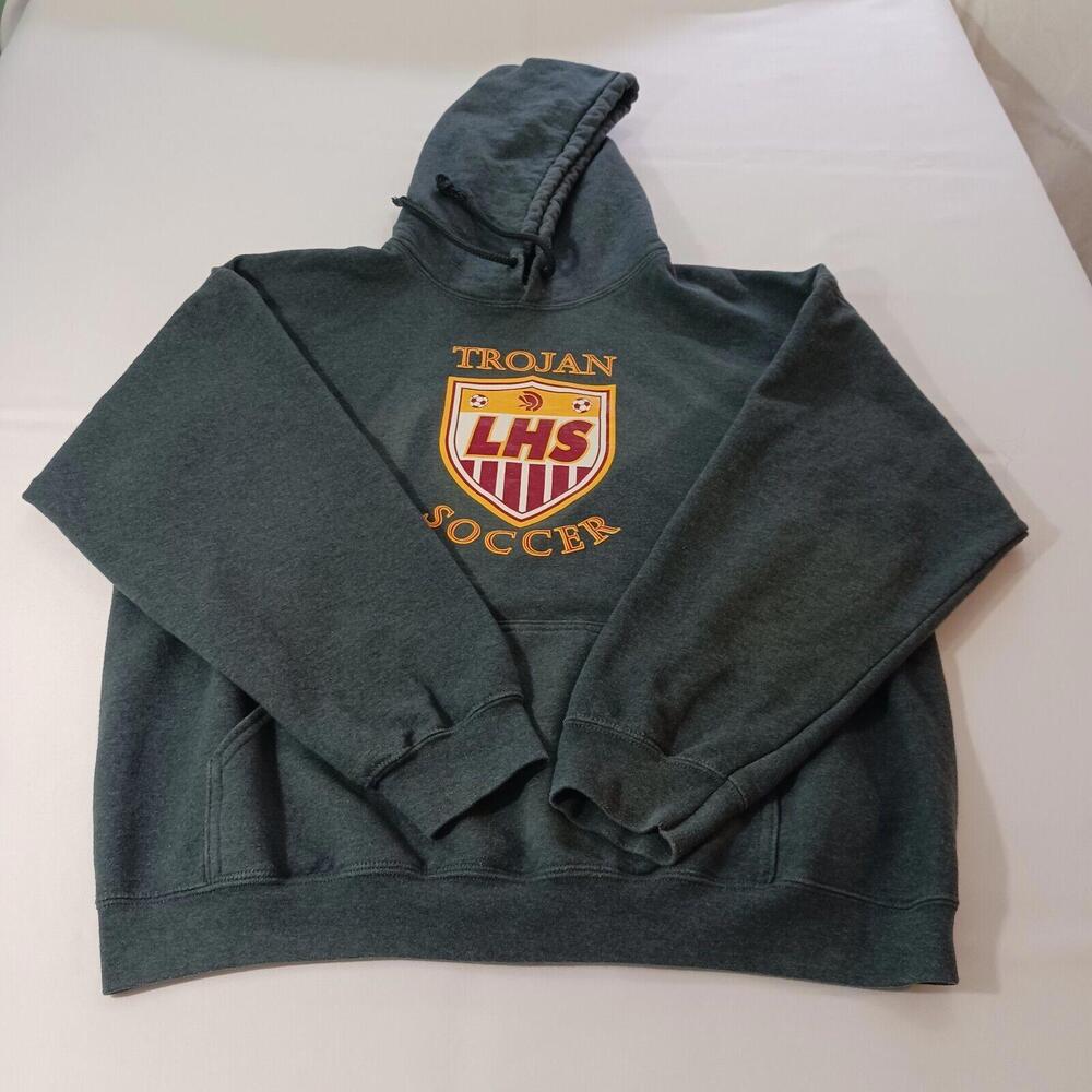 Gildan Heavy Blend LHS TROJAN SOCCER Men's Gray Cotton Blend Hoodie Sweatshirt L